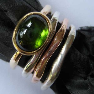  Silver, tourmaline and gold "melt" rings