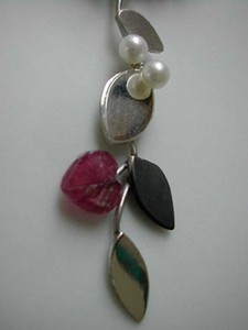 Pearl, silver,  carved stone pendant